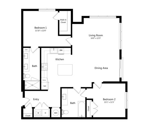Two Bedroom Floor Plan with 1,206 Sq. Ft. at Parc at White Rock Luxury Apartments in Dallas TX